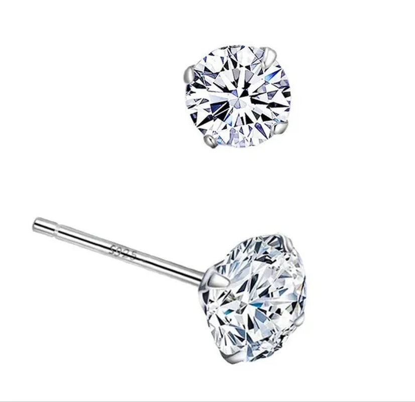 6 Pairs Stud Earrings Set, Hypoallergenic Cubic Zirconia Silver Earrings 3-8Mm