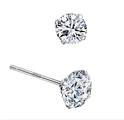 6 Pairs Stud Earrings Set, Hypoallergenic Cubic Zirconia Silver Earrings 3-8Mm