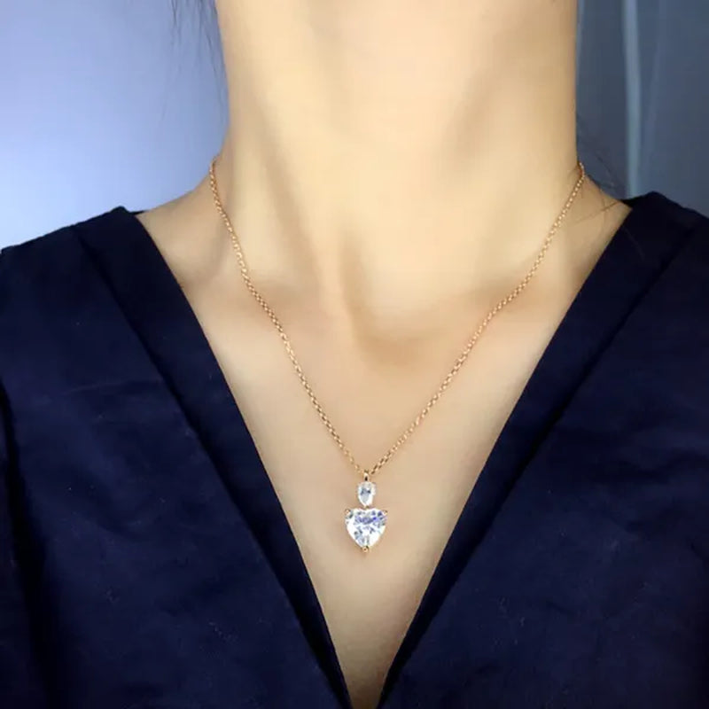 Fashion Women'S Silver Plated Chain Necklace Heart-Shaped Topaz Natural Diamond Wedding Engagement Party Pendant Necklace Jewelry