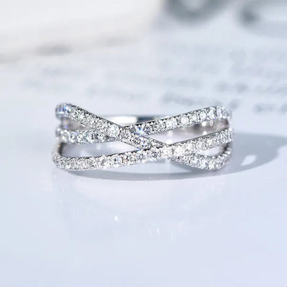 Women'S Fashion 925 Sterling Silver Twisted White Sapphire Ring Elegant Female Bride Proposal Engagement Wedding Diamond Rings for Women Bride Jewelry Party Gift