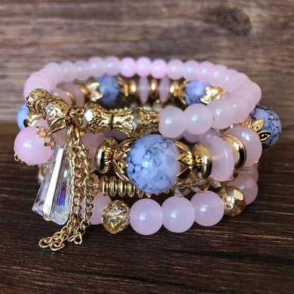Women'S Bohemian Creative Beaded Crystal Bracelet 4 Pack Multi-Layer Beaded Fashion Bracelet