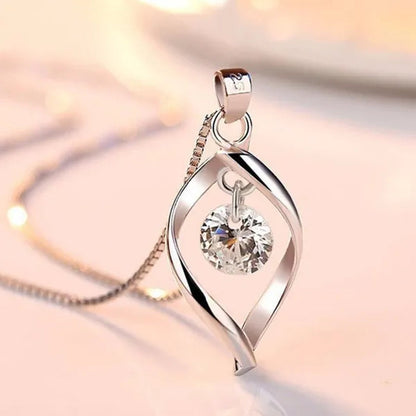 Exquisite Elegant Bridal Wedding Silver Plated Necklace for Women White Sapphire Teardrop Pendant Necklace