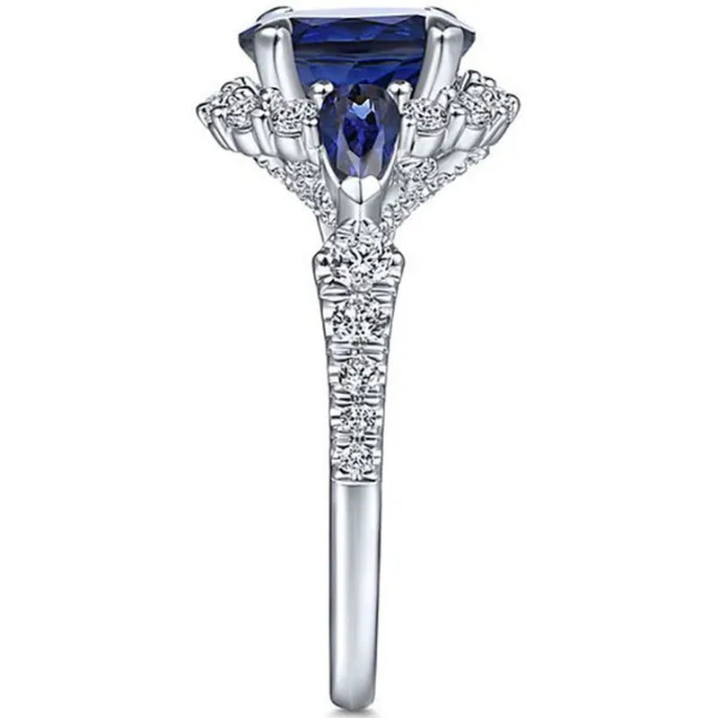 Fashionable Silver Colour Fine Blue Zirconia Women's Ring Wedding Anniversary Christmas Gift Beach Party Jewellery