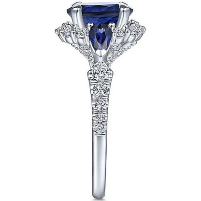 Fashionable Silver Colour Fine Blue Zirconia Women's Ring Wedding Anniversary Christmas Gift Beach Party Jewellery