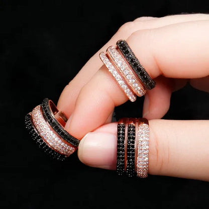 CANDICE New Arrival Trendy Cubic Zircon 3 Row Round Adjustable Open Cuff Ring for Female Cocktail Personality Finger Jewelry
