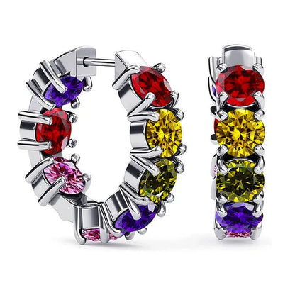 Shop LC inside Out Hoop Earrings - Cubic Zirconia Ion Plated Stainless Steel Huggie Earrings for Women - Multicolor CZ Gemstone inside outside Hoops Graduation Gift