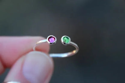 Dual Birthstone Ring .Couples Birthstone Ring .Mothers Ring.His and Her Birthstone Ring.Skinny Ring .Dainty Birthstone Ring .Two Stones Ring.Stackable Band Ring.Mother's Gift.Christmas Gifts.Birthday Gift