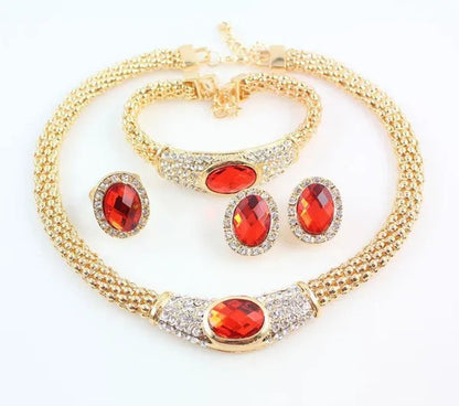 Women Gold Plated Crystal Gem Necklace Wedding Party Jewelry Sets 4 Colors