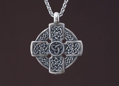 Triskele Handmade Celtic Cross Necklace for Women - Symbol of Faith Heritage - Cross Pendant for Men - Celtic Irish Cross Jewlery Charm - Catholic 925 Sterling Silver Cross Necklace