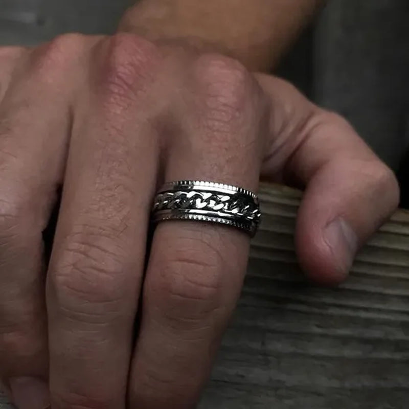 Fashion Punk Stainless Steel 8Mm Rings for Men Chain Rings Biker Grooved Edge, Size 6-12