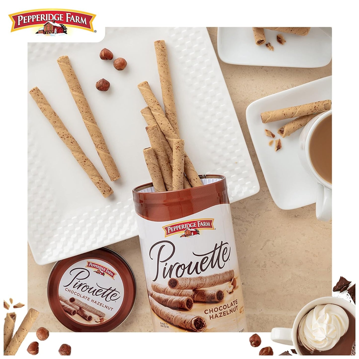 Pirouette Cookies, Chocolate Hazelnut Créme Filled Wafers, 13.5 Oz Tin