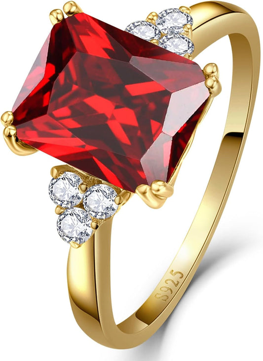 3.5Ct Simulated Gemstone Ring 925 Sterling Silver 10X8Mm Emerald Cut Sapphire|Emerald|Amethyst|Cubic Zirconia Ring Birthstone Rings for Mothers Valentines Thanksgiving Day Size 5-10