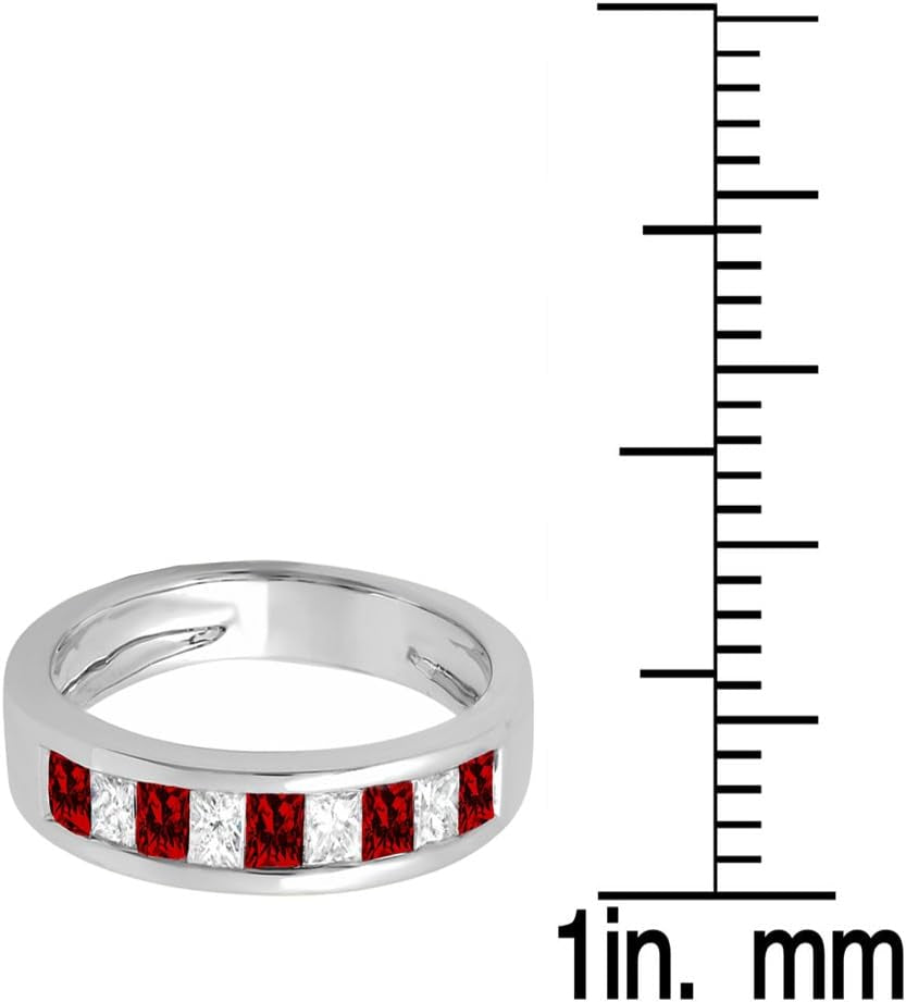 10K Gold Princess Cut Garnet & White Diamond Ladies Anniversary Wedding Band Stackable Ring