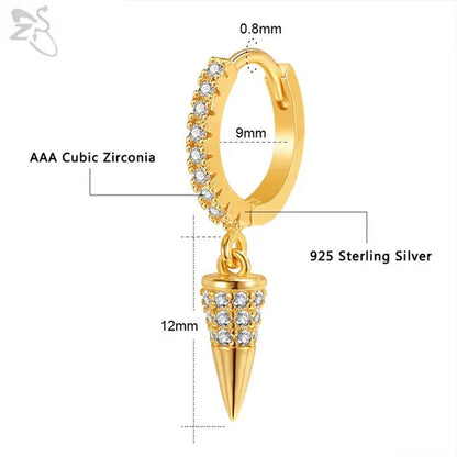 1 Pair Zircon 925 Sterling Silver Hoop Earring for Women Girls Gold Color Spike Circle Earrings Silver Punk Ear Piercings Jewelry Gifts