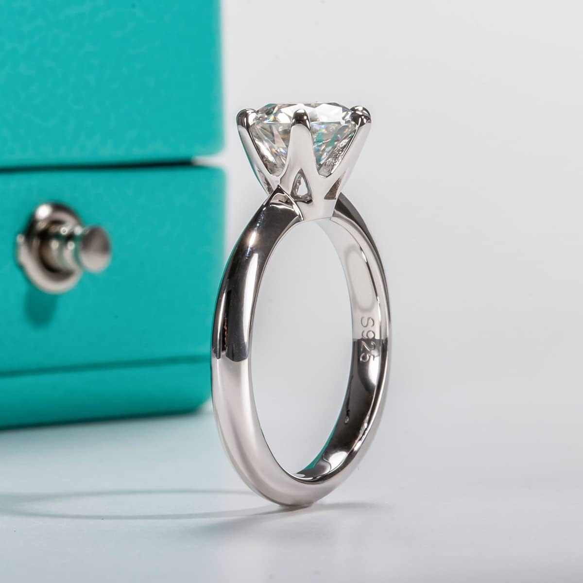 1/2/3/5CT Six Prong Solitaire Moissanite Ring, Thickened Gold Plated Silver, Gift for Wedding, Engagement and Anniversary with Certificate