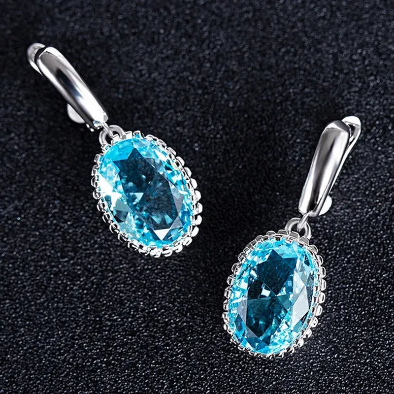 Luxury Earrings Attractive Silver Huge Purple Amethyst Engagement Wedding Earrings