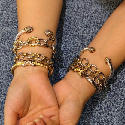 Link Bracelet for Women 2 Tone Circles Chain Silver and Gold Wire Cable Bangle Designer Inspired Bracelets