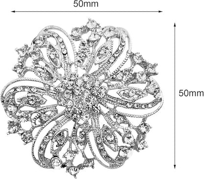 Crystal Rhinestone Flower Brooch - Silver Twisted Petals - DIY Wedding Bridal Bouquet & Bridesmaid Brooch Pins