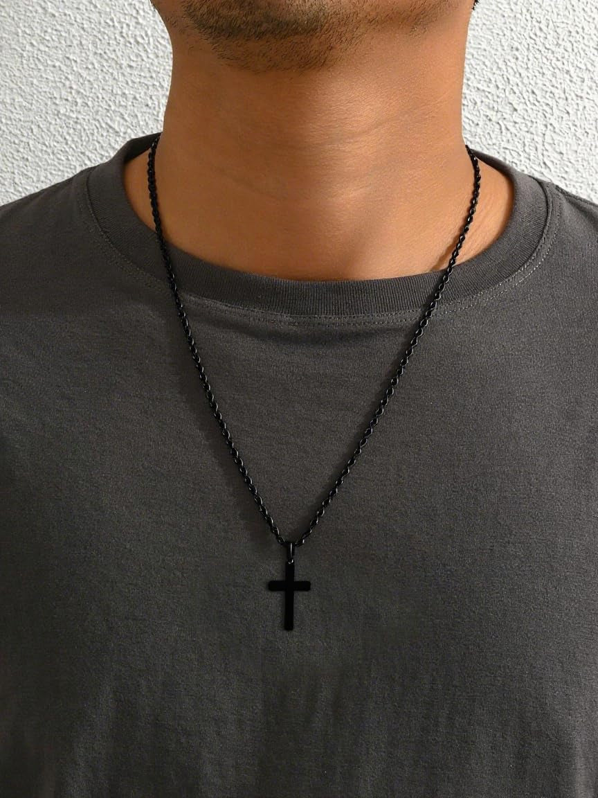 Valentines Day Gifts for Him Cross Necklace for Boys Mens Stainless Steel Twisted Rope Chain Cross Pendant Rustproof Necklace for Teen Boy Mens Christian Baptism Easter Gifts