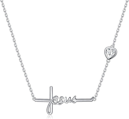 Cross Necklace 925 Sterling Silver Infinity Love of God Heart Cross Pendant Necklace Christian Gift for Women