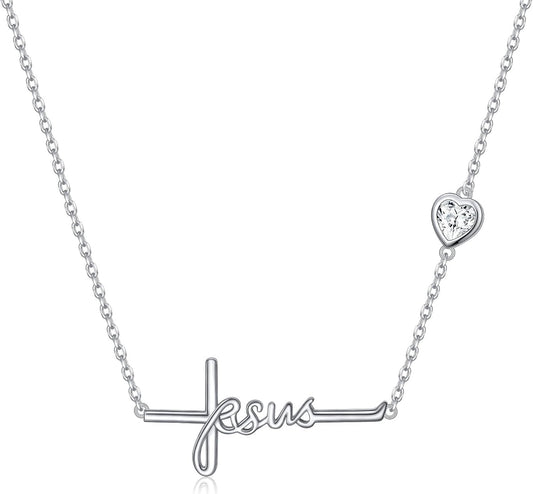 Cross Necklace 925 Sterling Silver Infinity Love of God Heart Cross Pendant Necklace Christian Gift for Women