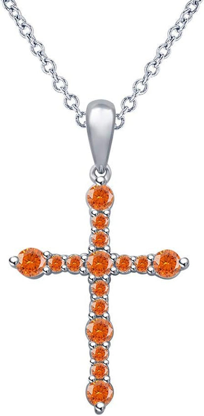 Gold Plated & Diamonds Jewellery round Cut 14K Gold Plated Cross Pendant Necklace Orange Sapphire for Women