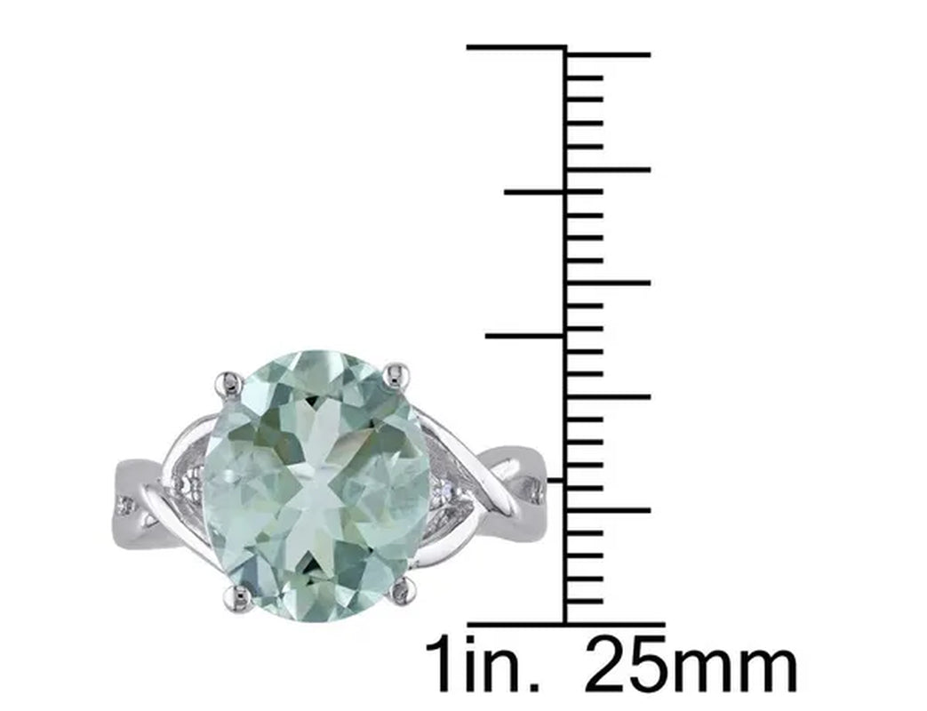 4.30 Carat (Ctw) Oval Cut Green Amethyst Ring in Sterling Silver with Accent Diamonds
