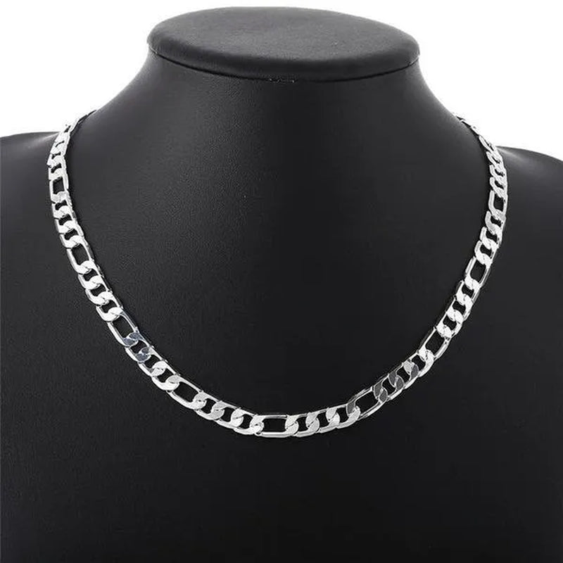 2pcs/Set(Bracelet+Necklace) 925 Sterling Silver Charms Men Women Figaro Curb Lobster Clasps Link Chain Bracelet and Necklace Fashion Exquisite Jewelry Gifts