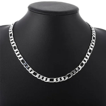 2pcs/Set(Bracelet+Necklace) 925 Sterling Silver Charms Men Women Figaro Curb Lobster Clasps Link Chain Bracelet and Necklace Fashion Exquisite Jewelry Gifts