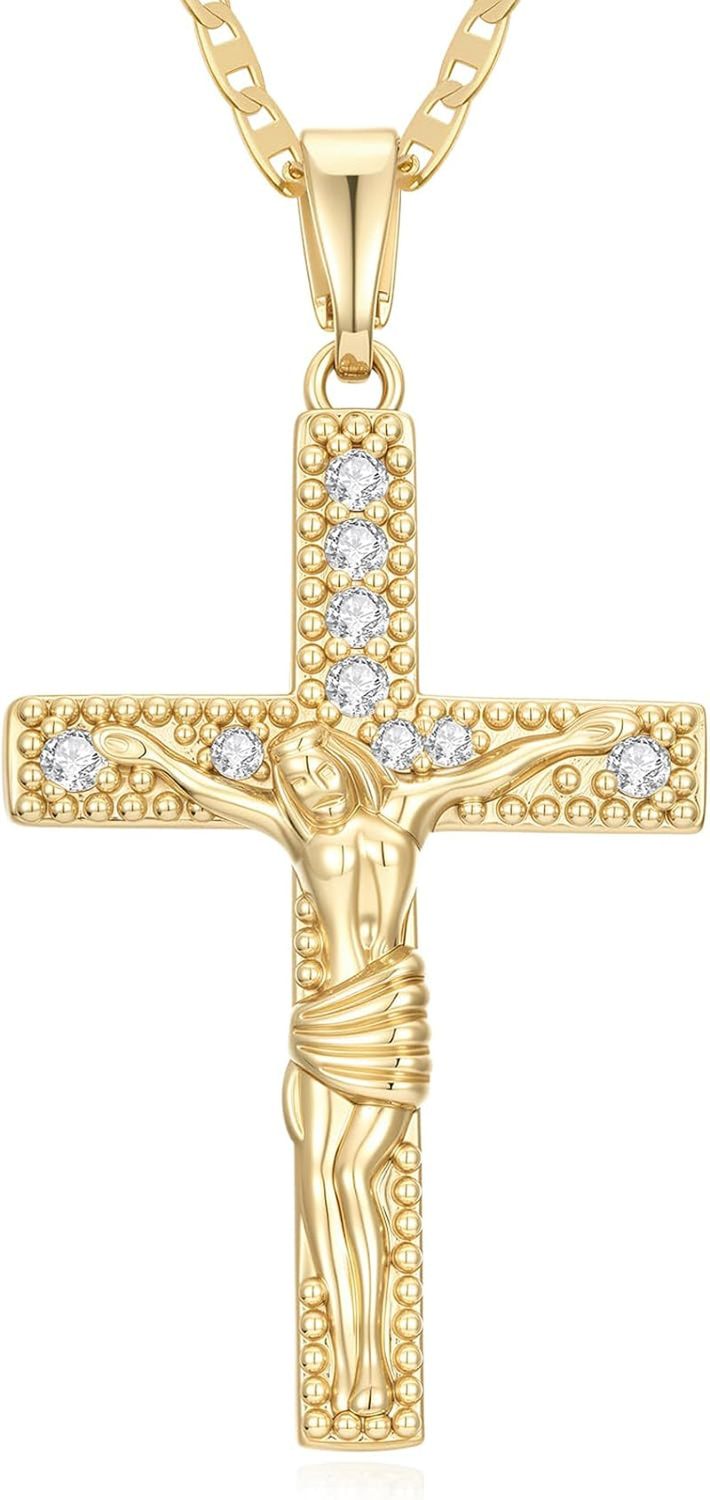 14K Gold Cross Necklaces for Women Crucifix Necklace Men Gold Cross Pendant Chain Jewlery 48Cm