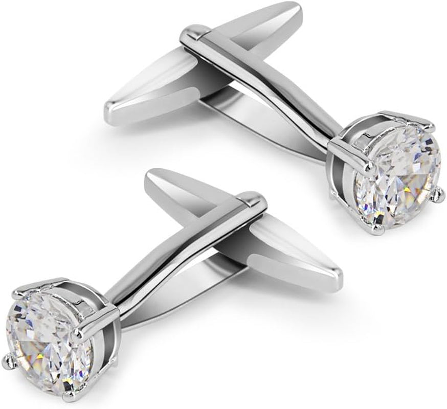Swarovski White Crystal Cufflinks Glimmering Diamond Color Cuff Links Set for Wedding Party