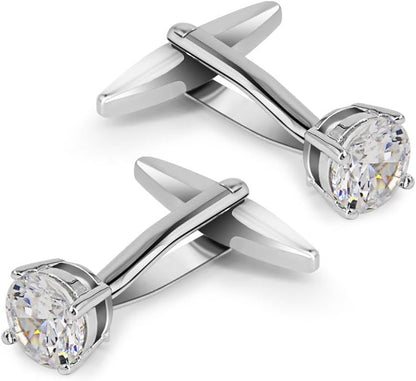 Swarovski White Crystal Cufflinks Glimmering Diamond Color Cuff Links Set for Wedding Party