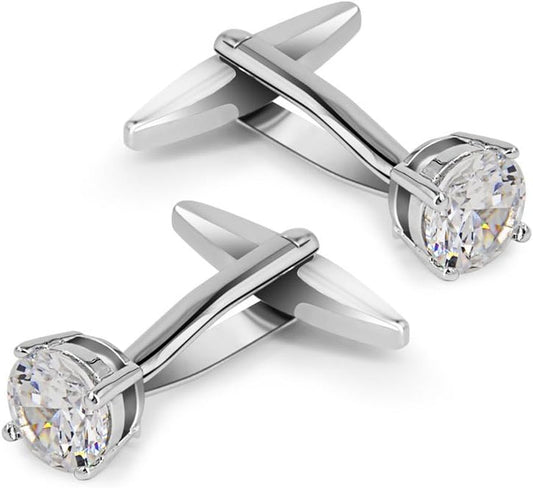 Swarovski White Crystal Cufflinks Glimmering Diamond Color Cuff Links Set for Wedding Party