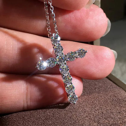 Cross Diamond Moissanite Pendant Necklace Party Wedding Choker Statement Necklace Women Fashion Jewelry