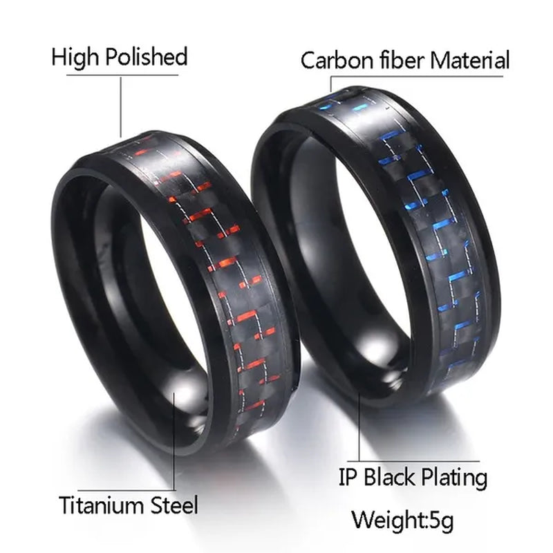8MM Mens 6 Colors Ceramic Ring Wedding Band With Red Carbon Fiber Inlay Sizes 6 to 13