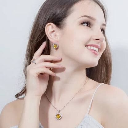 CANDICE Brand Design Luxury Wedding Jewelry Sets Sterling Silver Plated Necklace Earrings Set Inlay Big Pink Princess Crystal For Birdesmaid