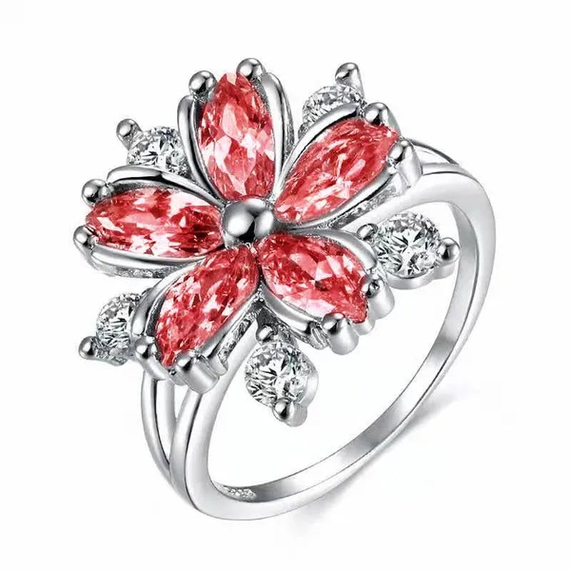 Elegant Women's Flower Ring Luxury  Pink Zircon Ring, Fashionable Flower Shape Women's Ring, Engagement, Wedding Ring, Princess Ring, Promise Ring, Valentine's Day, Christmas Gift. Size US5-11. Happy Shopping!