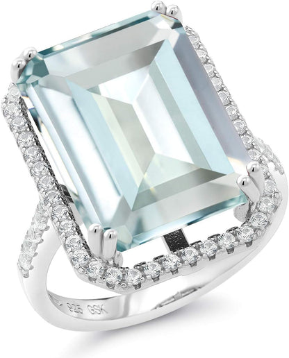 10-20 Cttw Gemstone Birthstone Engagement Ring | 925 Sterling Silver | Emerald Cut 18X13MM | Wedding Anniversary Promise Ring for Women | Available in Size 5, 6, 7, 8, 9