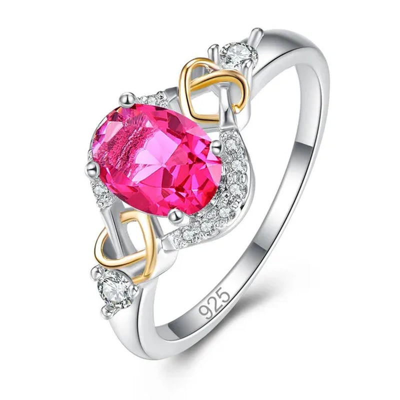 Fashion  Wedding Bride Oval Cut Rainbow Blue Topaz Sapphire Ruby Gemstone Jewelry Ring