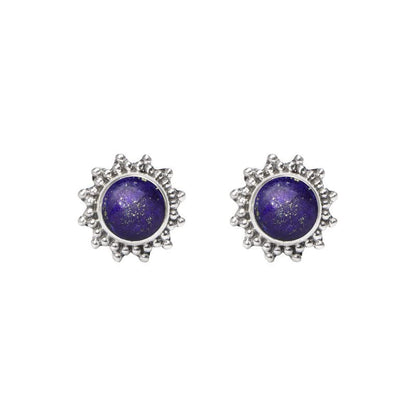 Lapis Lazuli Stone Stud Earring, Handmade 925 Sterling Silver Stud Earrings for Women and Girls, Solitaire Stud Earring, round Stone Stud Earrings, Gift Jewelry for Her