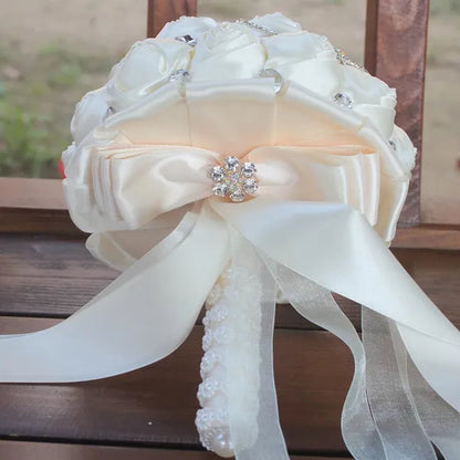 18CM Bride Holding Flowers Shiny Diamond Brooch Pearl Wedding Bouquet Mixed Color Satin Rose Bridesmaid Bouquet Customizable