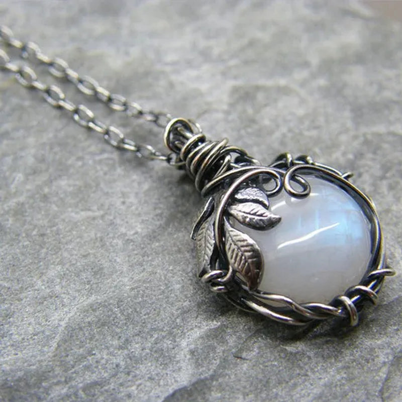 Vintage Opal Necklace Silver Plated Leaf Moonstone Necklace Wedding Engagement Anniversary Party Jewelry Gift