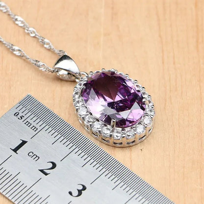 925 Sterling Silver Bridal Jewelry Purple Amethyst White Zircon Jewelry Sets For Women Wedding Earrings/Pendant/Necklace/Ring/Bracelet