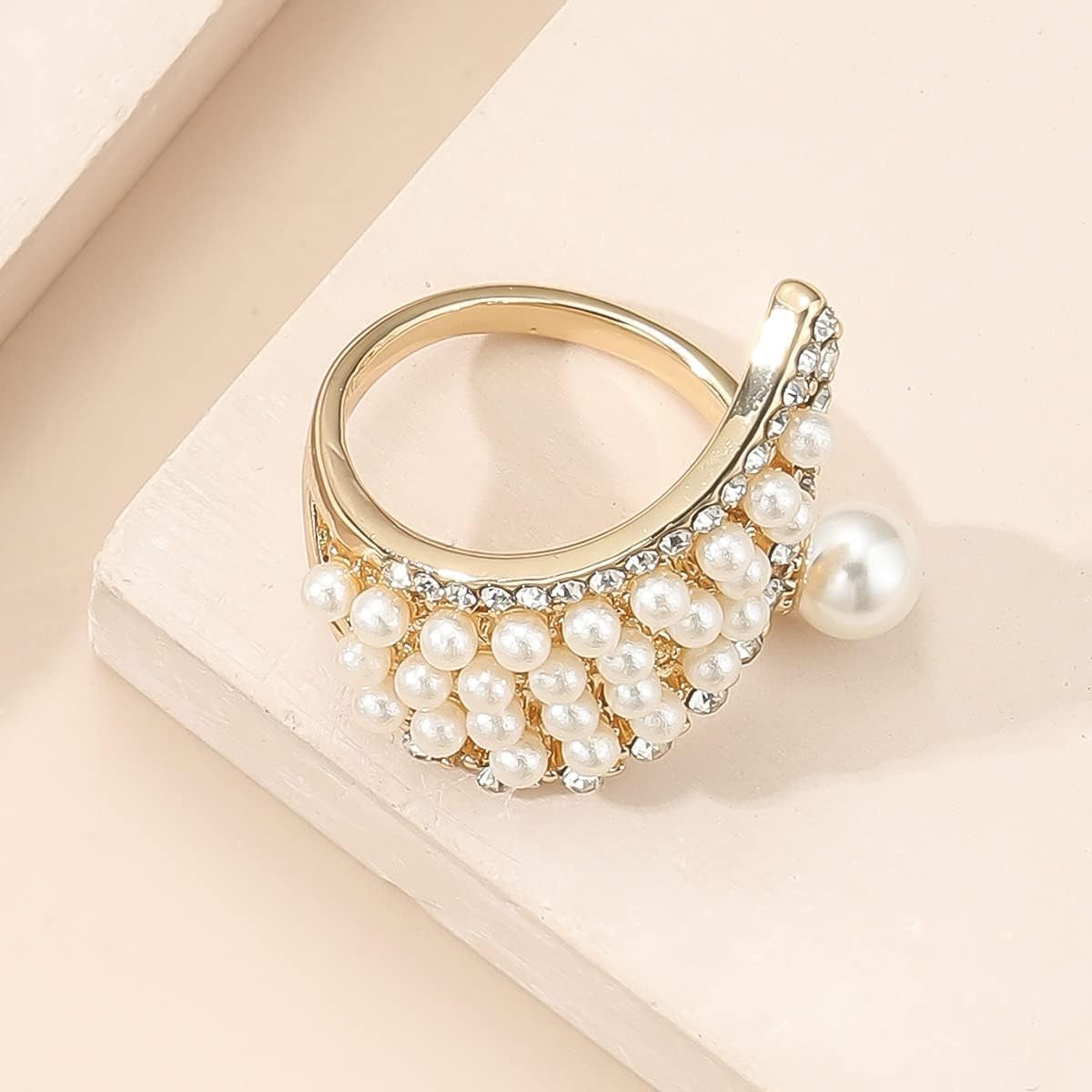 Vintage Pearl Ring Stacking Promise Pearl Rings Adjustable Open Finger Ring Trendy Personality Statement Jewelry for Women