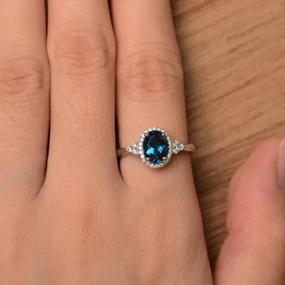 Fashion Silver Plated Blue Zircon Ring Women's Luxury Engagement Wedding Party Zircon Ring Jewelry Size:4-11