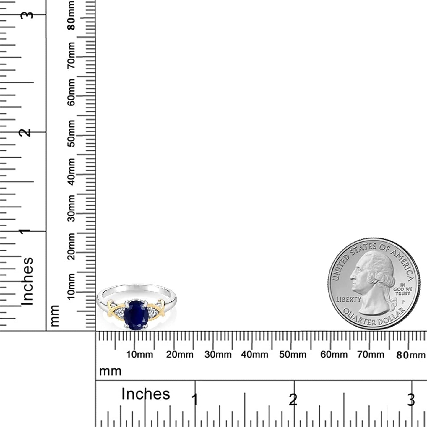 10K Yellow Gold and 925 Sterling Silver Blue Sapphire and White Lab Grown Diamond Engagement Ring for Women | 1.88 Cttw | Oval 8X6MM | Ring Size 5-9