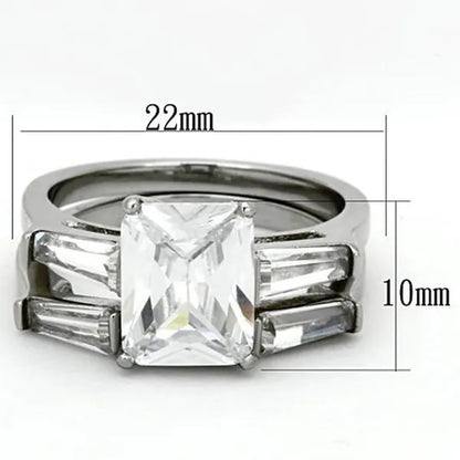 Women's Stainless Steel 316 Emerald Cut Zirconia Engagement Wedding Ring Set Size 5-10