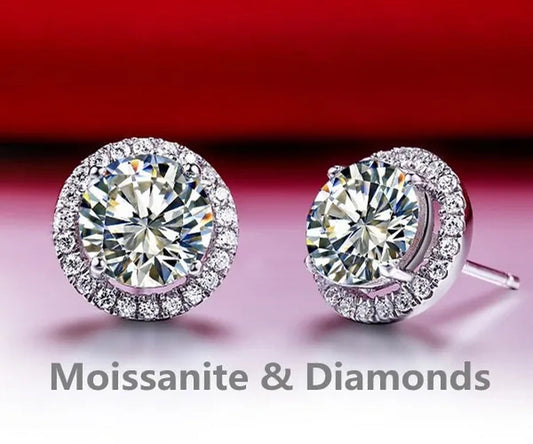 Brilliant Round Cut Halo Solitaire Moissanite & Simulated Diamond Solitaire Stud  Back Earrings  Engagement & Wedding Jewelry Ear Studs Bridal Gift Diamond Stud Earrings  Stud Earrings Stud Earrings for Women Jewelry