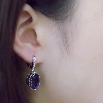 Luxury Earrings Attractive Silver Huge Purple Amethyst Engagement Wedding Earrings