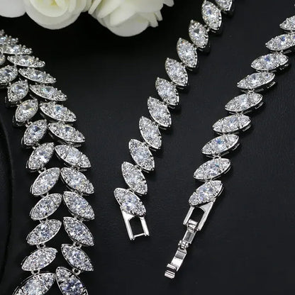 CANDICE Wedding Banquet Jewelry Sets for Brides Waterdrop Earrings Necklace Set Pear Cut Blue Zirconia Silver Plated